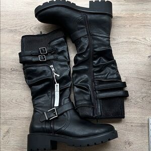 Moto zippered buckle boots